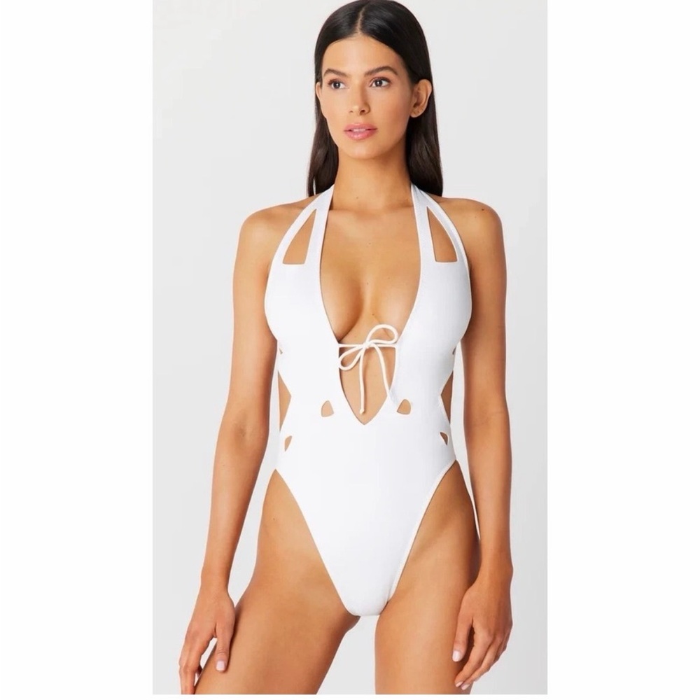 GIGI C Charlie White Cutout Halter One-Piece Swimsuit NWT
